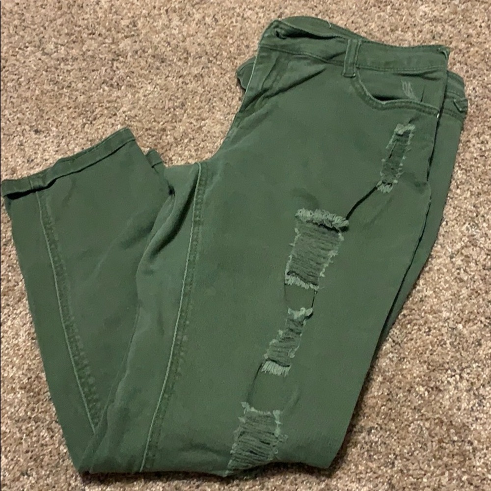 Olive green distressed jeans
